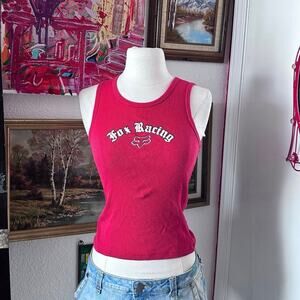 fox racing y2k embroidered ribbed red tank top